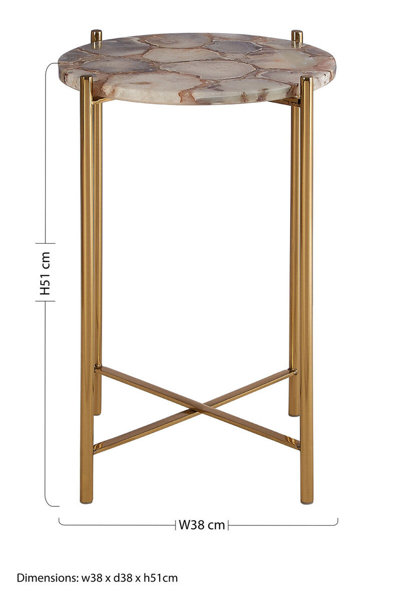 Natural Agate and Gold Finish Side Table