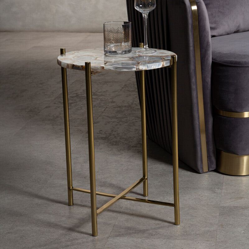 Natural Agate and Gold Finish Side Table