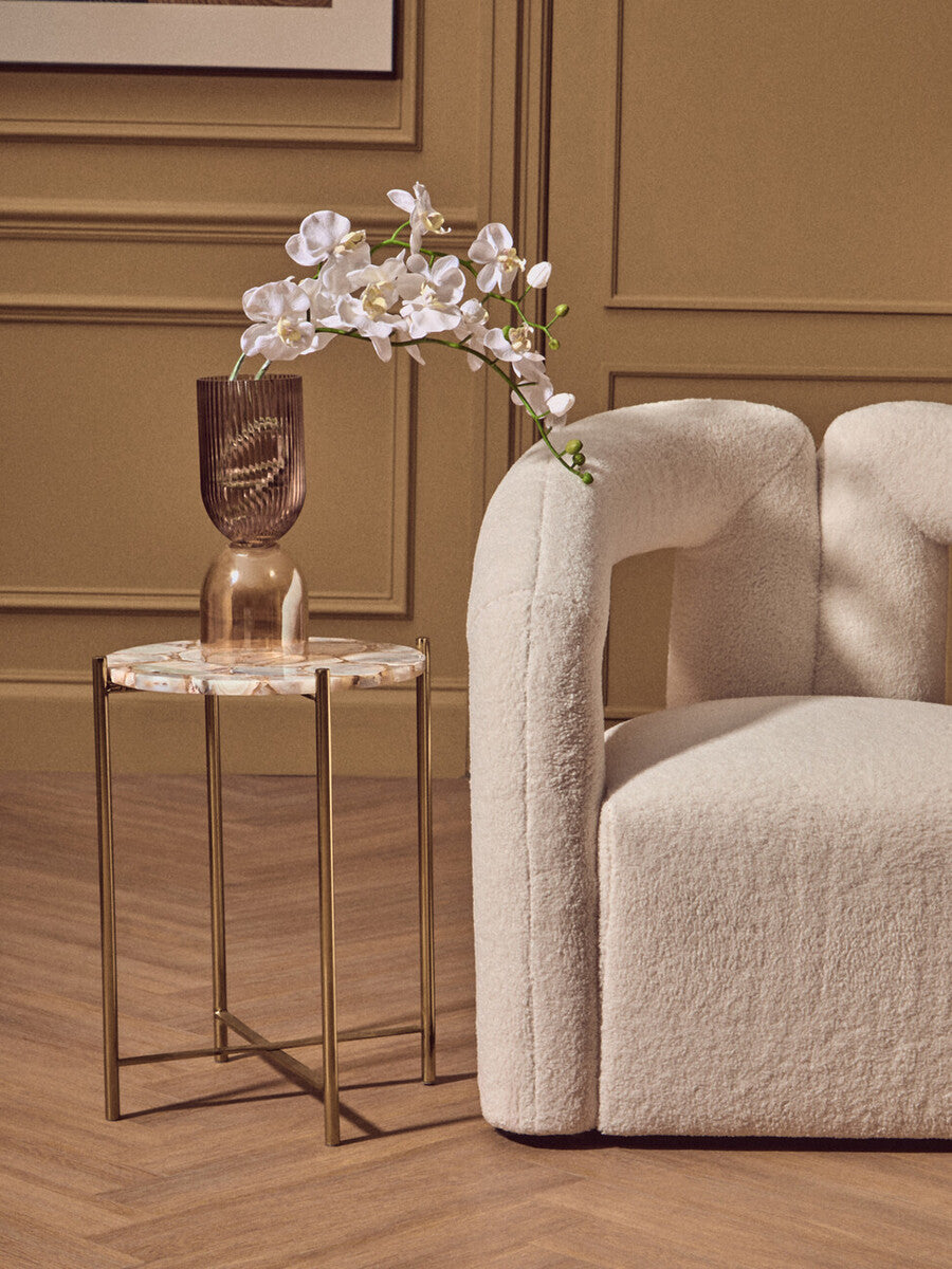 Natural Agate and Gold Finish Side Table