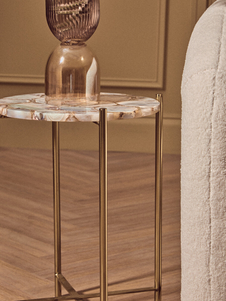 Natural Agate and Gold Finish Side Table