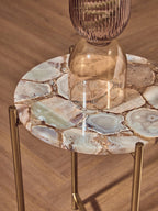 Natural Agate and Gold Finish Side Table