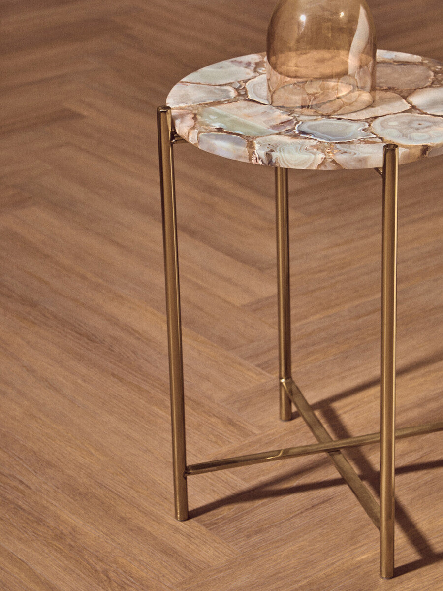 Natural Agate and Gold Finish Side Table