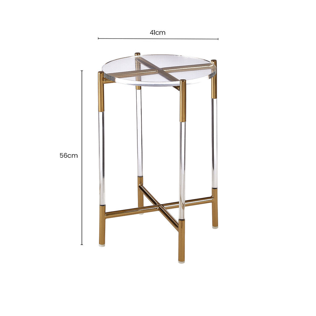 Gold Finish and Acrylic Round Side Table