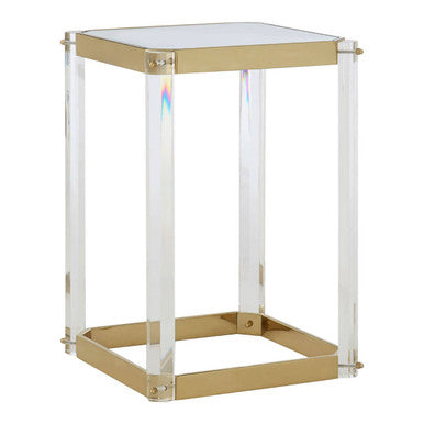 Gold Finish and Acrylic Side Table with Mirrored Top
