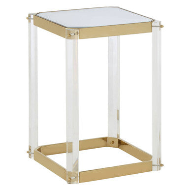 Gold Finish and Acrylic Side Table with Mirrored Top