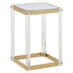 Gold Finish and Acrylic Side Table with Mirrored Top