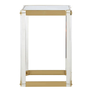 Gold Finish and Acrylic Side Table with Mirrored Top
