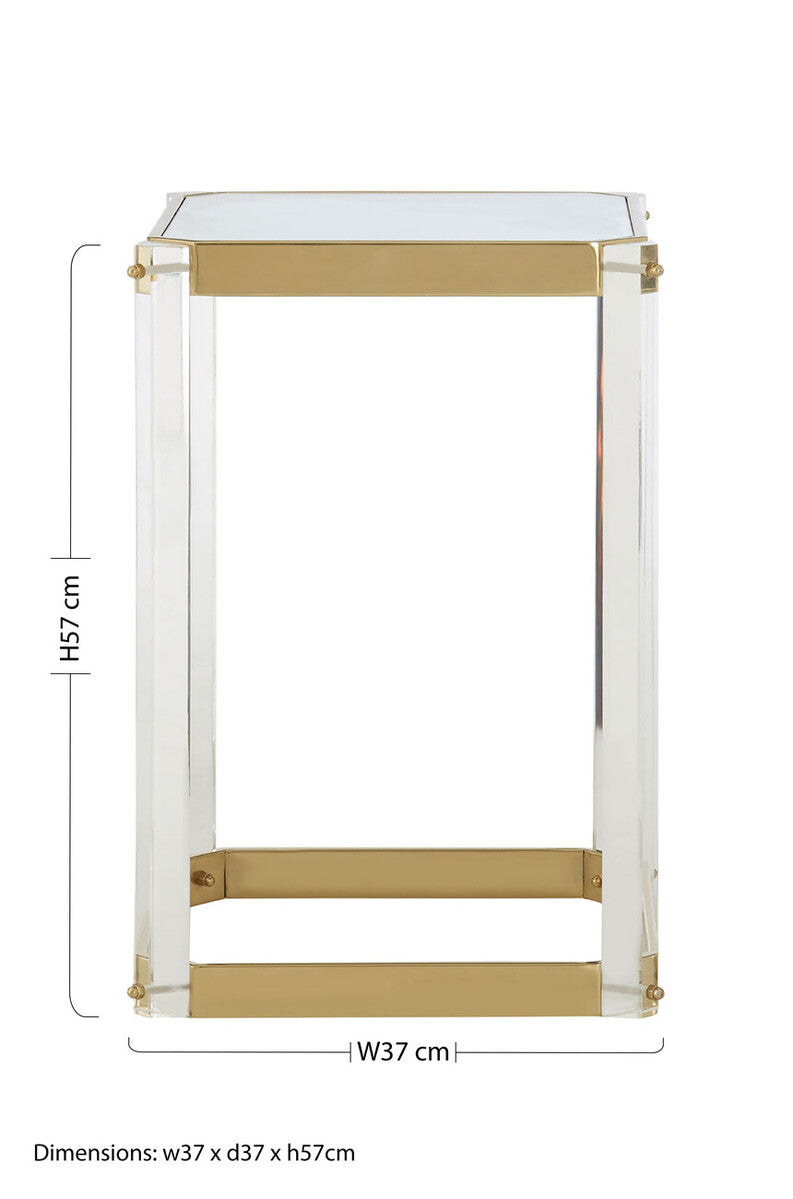 Gold Finish and Acrylic Side Table with Mirrored Top