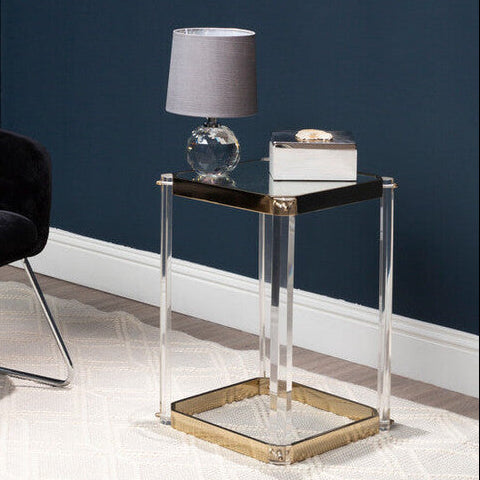 Gold Finish and Acrylic Side Table with Mirrored Top