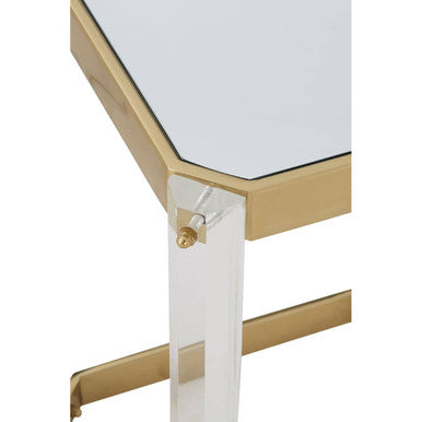 Gold Finish and Acrylic Side Table with Mirrored Top