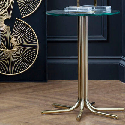Gold Finish Side Table with Clear Glass Top