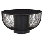 Black Glass and Metal Round Coffee Table with Cylindrical Base
