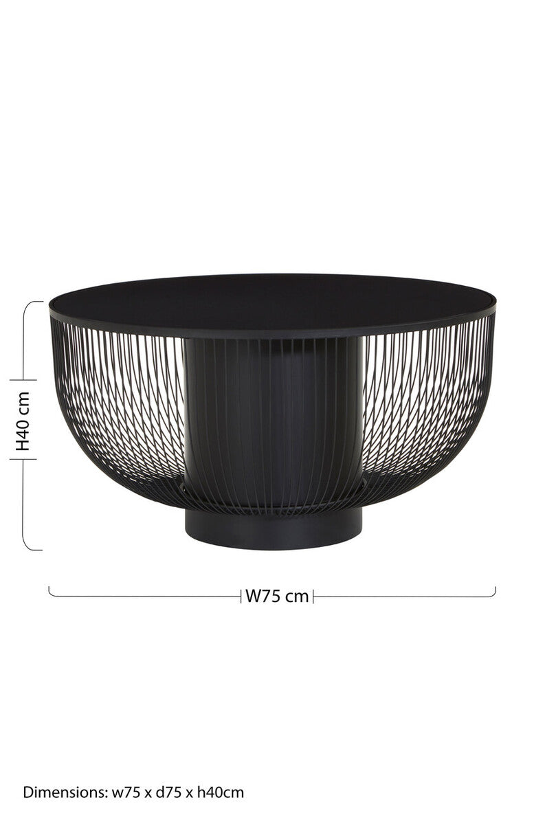 Black Glass and Metal Round Coffee Table with Cylindrical Base