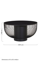 Black Glass and Metal Round Coffee Table with Cylindrical Base