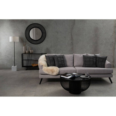 Black Glass and Metal Round Coffee Table with Cylindrical Base