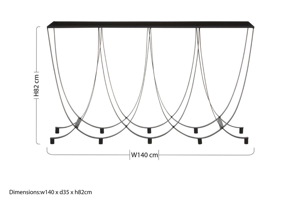 Black Glass Top Console Table