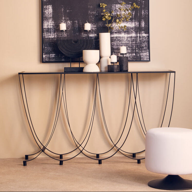 Black Glass Top Console Table