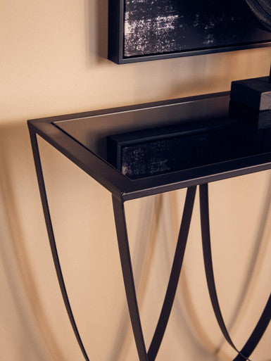 Black Glass Top Console Table