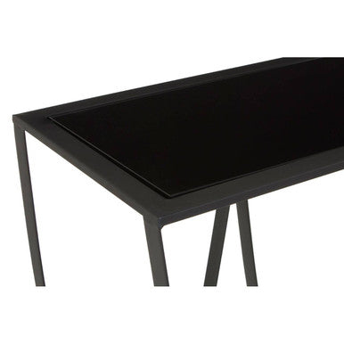 Black Glass Top Console Table