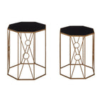 Black Glass and Copper Finish Set of 2 Hexagon Side Tables
