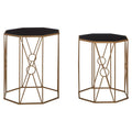 Black Glass and Copper Finish Set of 2 Hexagon Side Tables