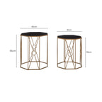 Black Glass and Copper Finish Set of 2 Hexagon Side Tables