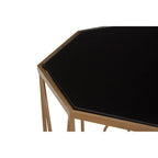 Black Glass and Copper Finish Set of 2 Hexagon Side Tables