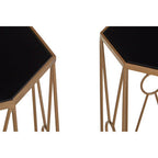 Black Glass and Copper Finish Set of 2 Hexagon Side Tables