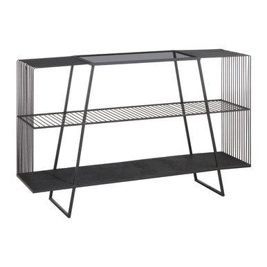 Grey Glass and Black Finish Wireframe Console Table