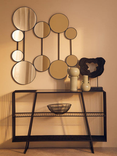 Grey Glass and Black Finish Wireframe Console Table