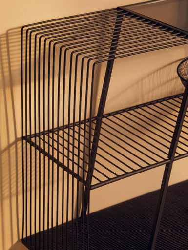 Grey Glass and Black Finish Wireframe Console Table