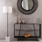 Grey Glass and Black Finish Wireframe Console Table
