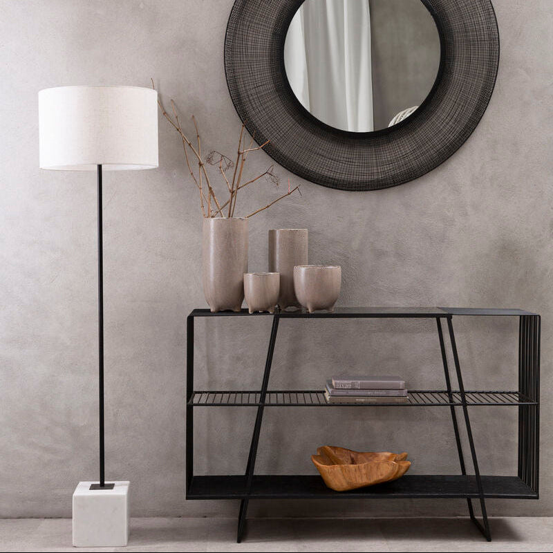 Grey Glass and Black Finish Wireframe Console Table