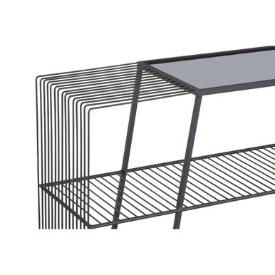 Grey Glass and Black Finish Wireframe Console Table