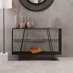 Grey Glass and Black Finish Wireframe Console Table