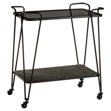 Grey Glass and Black Finish 2 Tier Drinks Trolley