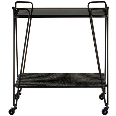 Grey Glass and Black Finish 2 Tier Drinks Trolley