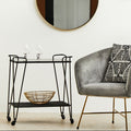 Grey Glass and Black Finish 2 Tier Drinks Trolley