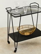Grey Glass and Black Finish 2 Tier Drinks Trolley