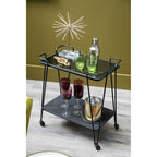 Grey Glass and Black Finish 2 Tier Drinks Trolley