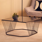 Grey Glass and Black Finish Wireframe Coffee Table