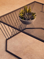 Grey Glass and Black Finish Wireframe Coffee Table