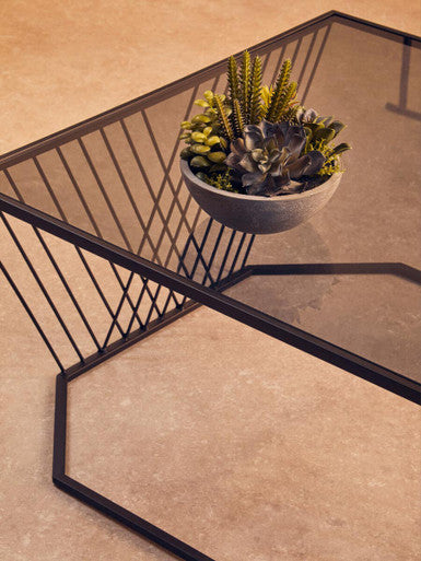 Grey Glass and Black Finish Wireframe Coffee Table