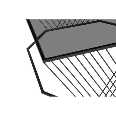 Grey Glass and Black Finish Wireframe Coffee Table