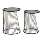 Grey Glass and Black Metal Set of 2 Nesting Side Tables