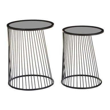 Grey Glass and Black Metal Set of 2 Nesting Side Tables