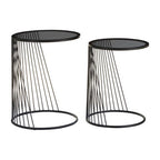 Grey Glass and Black Metal Set of 2 Nesting Side Tables