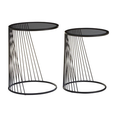 Grey Glass and Black Metal Set of 2 Nesting Side Tables