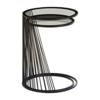 Grey Glass and Black Metal Set of 2 Nesting Side Tables