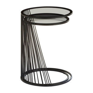Grey Glass and Black Metal Set of 2 Nesting Side Tables